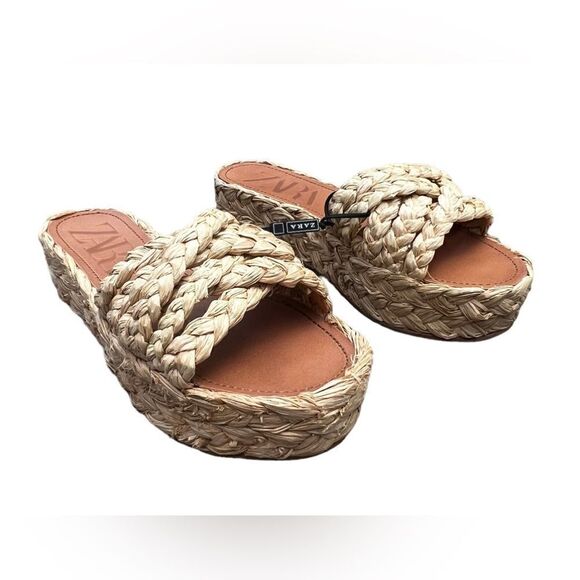 Zara | Shoes | Zara Raffia Wedge | Poshmark NWT ZARA raffia wedge platform slides 9.5